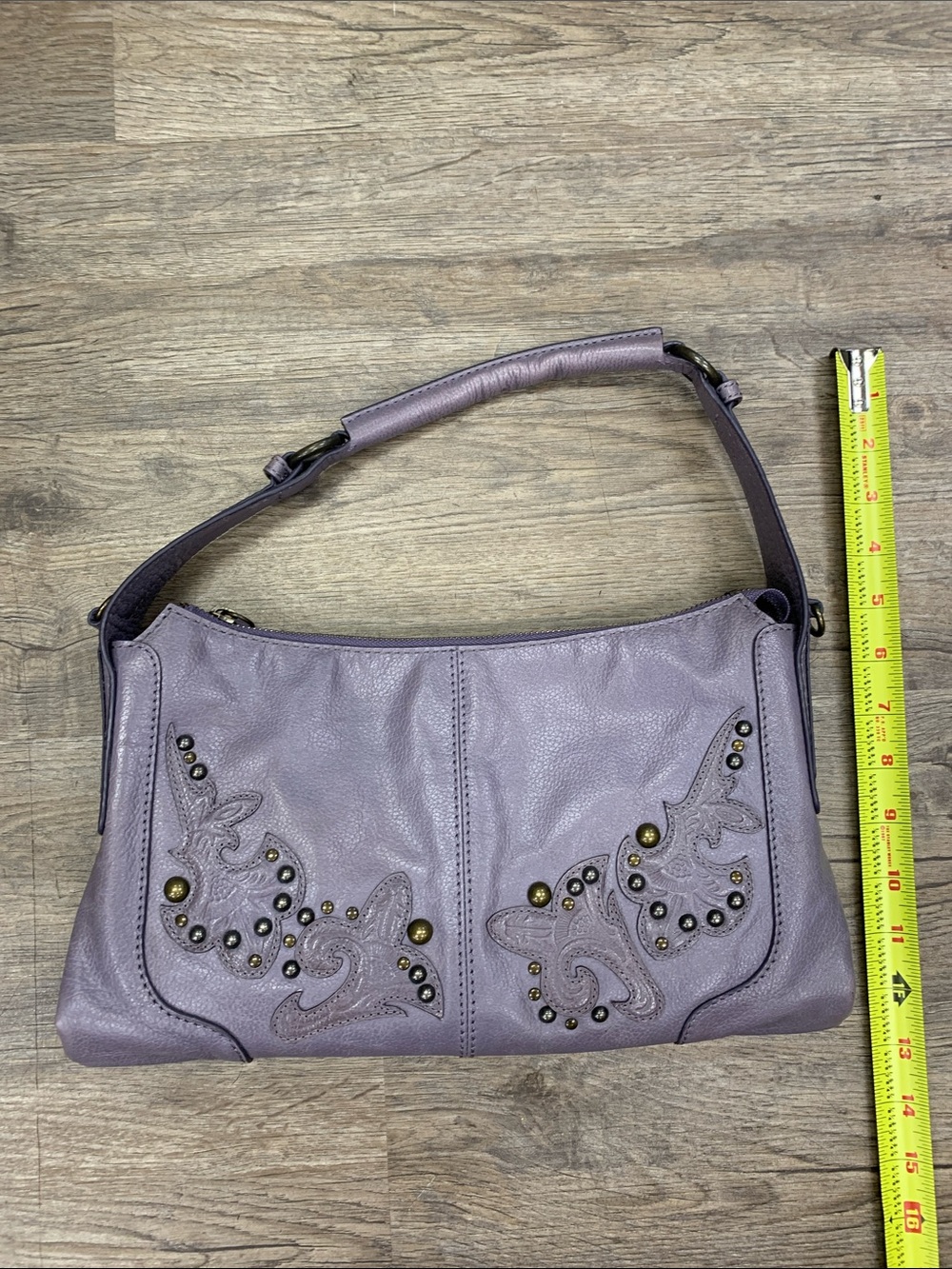 Frye Lavender Leather Shoulder Bag with Stud Details
